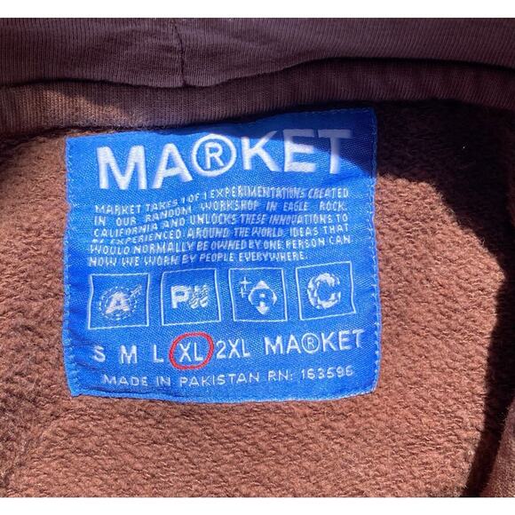 Market Love Carefully Brown Textured Hooded Sweatshirt Unisex XL Cotton Designer - Picture 8 of 8